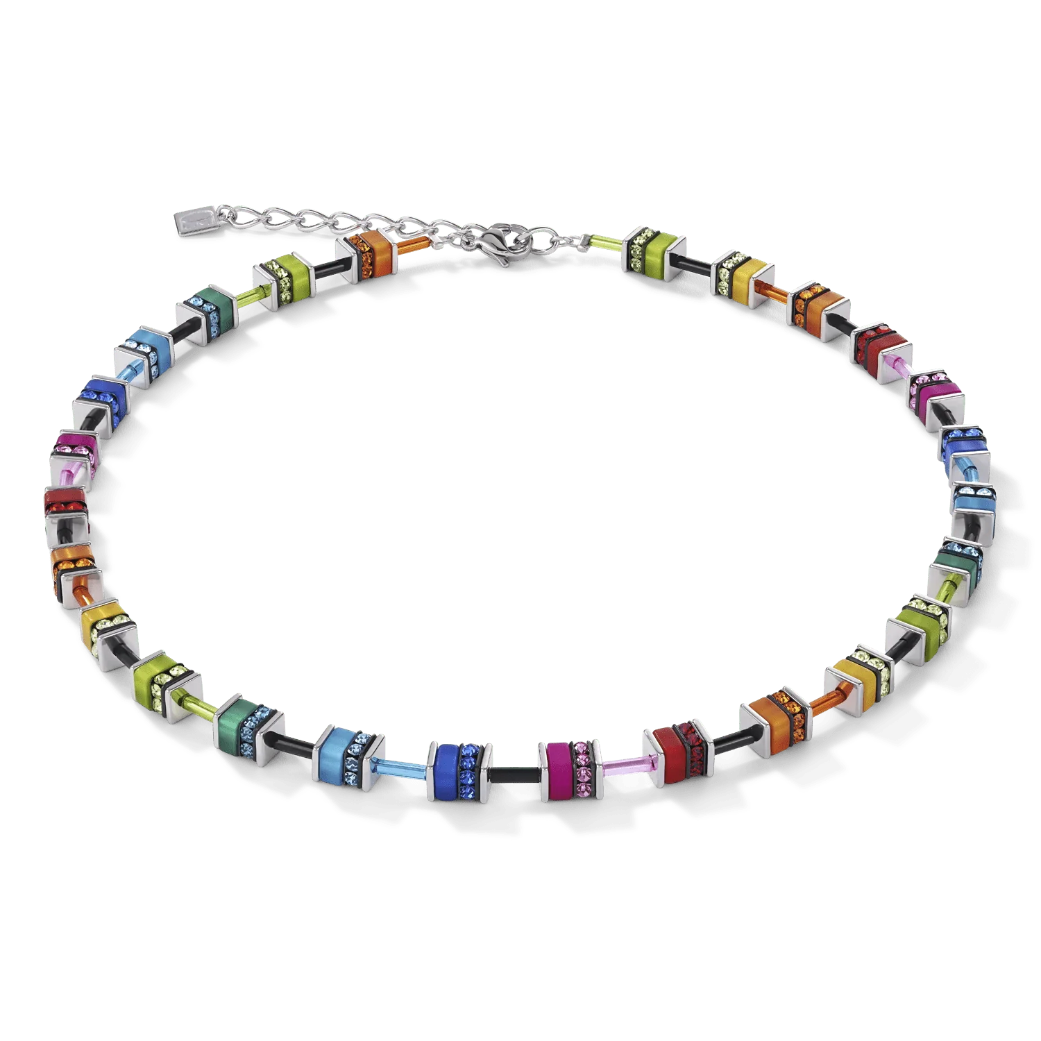 Coeur De Lion Silver GeoCube Polaris & Rhinestone Multicolour Necklace