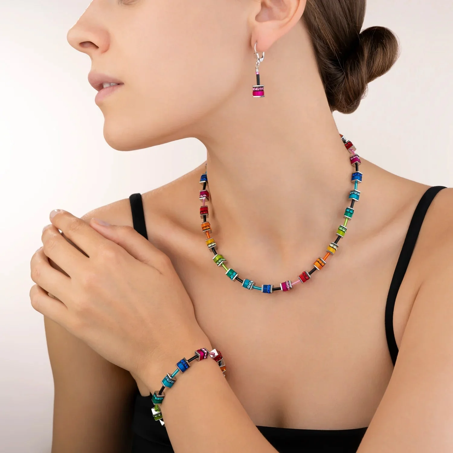Coeur De Lion Silver GeoCube Polaris & Rhinestone Multicolour Necklace - Image 2