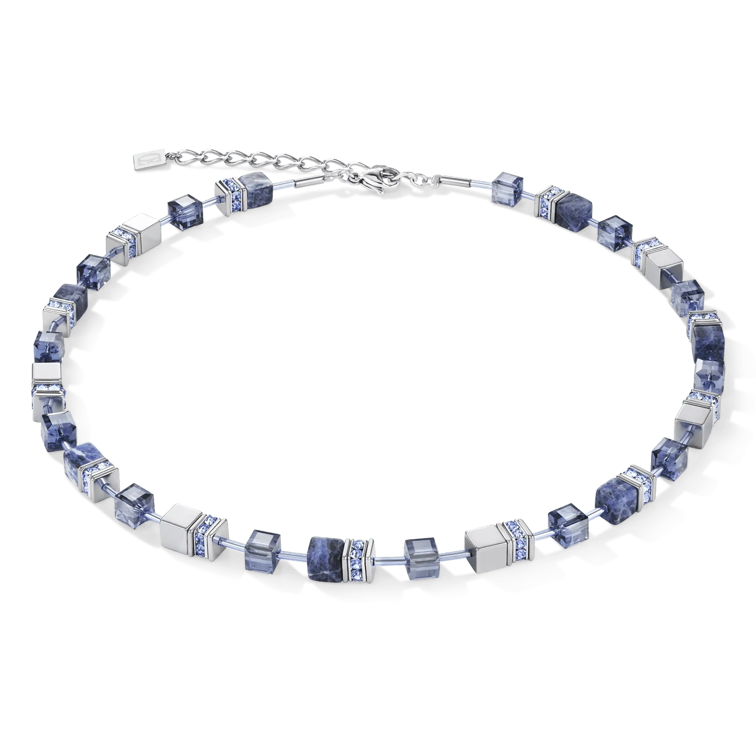 Coeur De Lion Silver GeoCube Sodalite & Haematite Blue Necklace