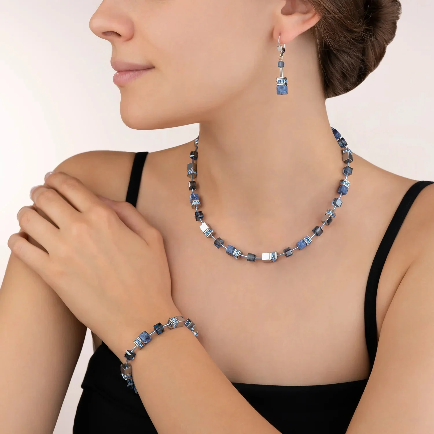 Coeur De Lion Silver GeoCube Sodalite & Haematite Blue Necklace - Image 2