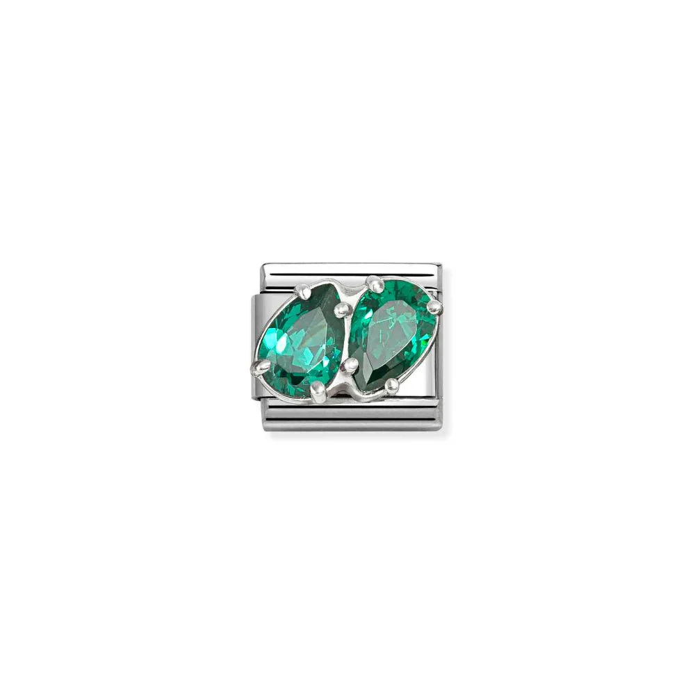 Nomination Silver and Green Classic Love , CZ and Double Drops Charm