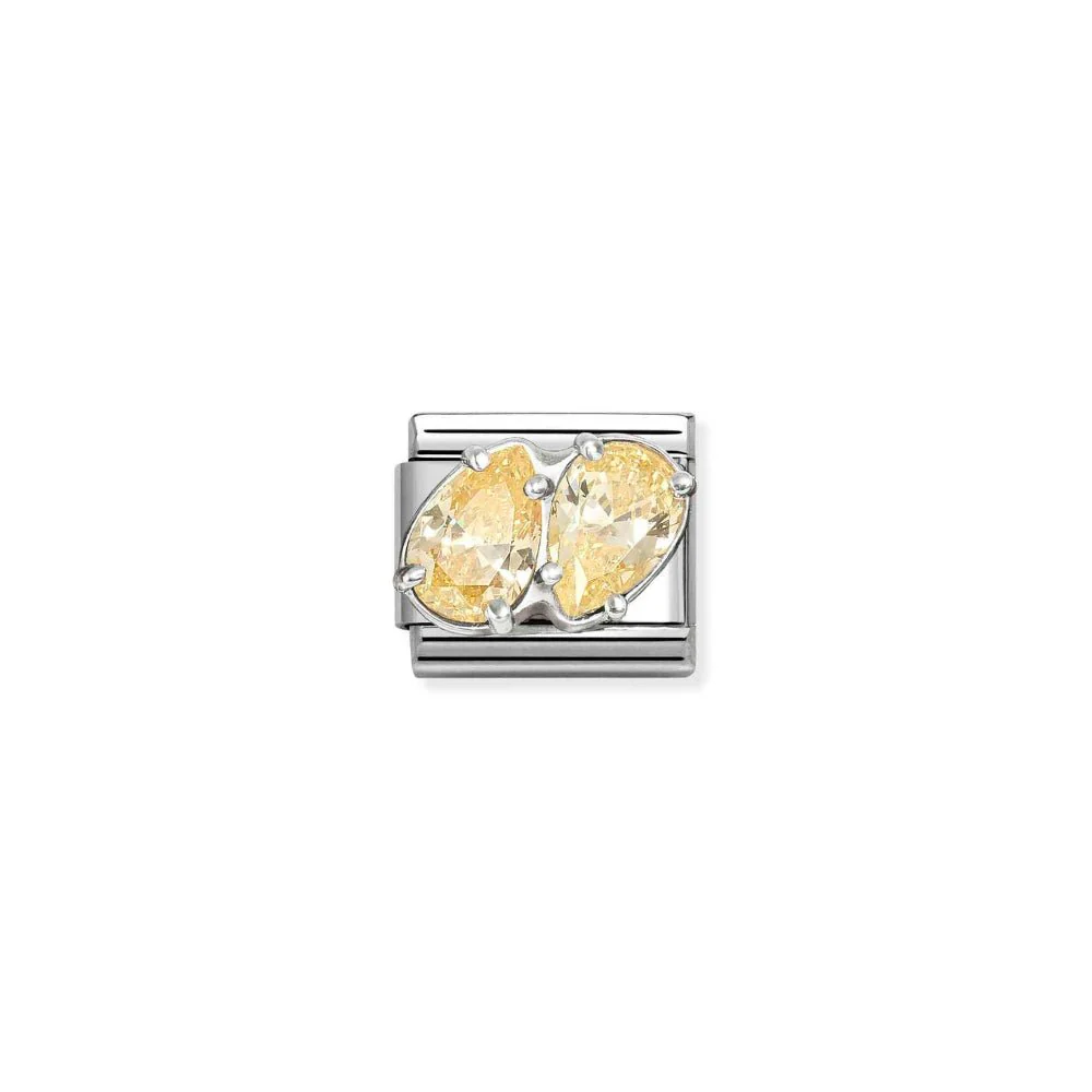 Nomination Silver and Yellow Classic Love , CZ and Double Drops Charm