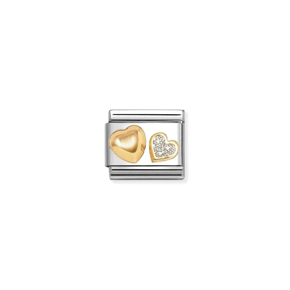 Nomination Gold Glitter Heart and Rounded Heart Charm