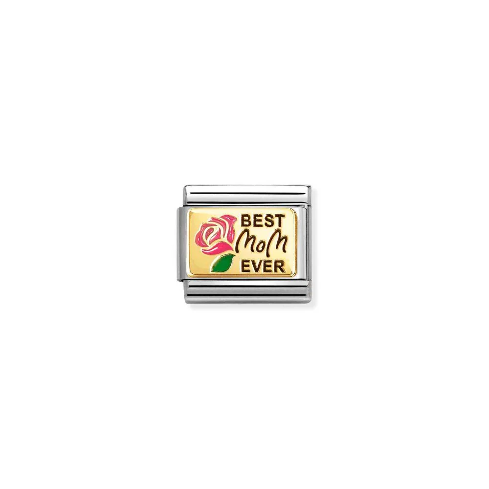 Nomination Gold and Pink Classic Plates Enamel Best Mom Ever Charm
