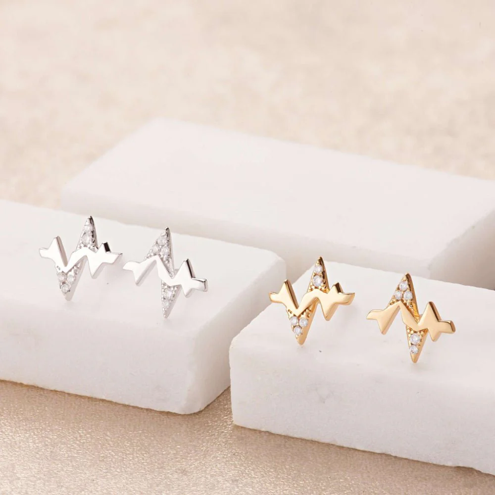 Scream Pretty Gold Heartbeat Stud Earrings - Image 2