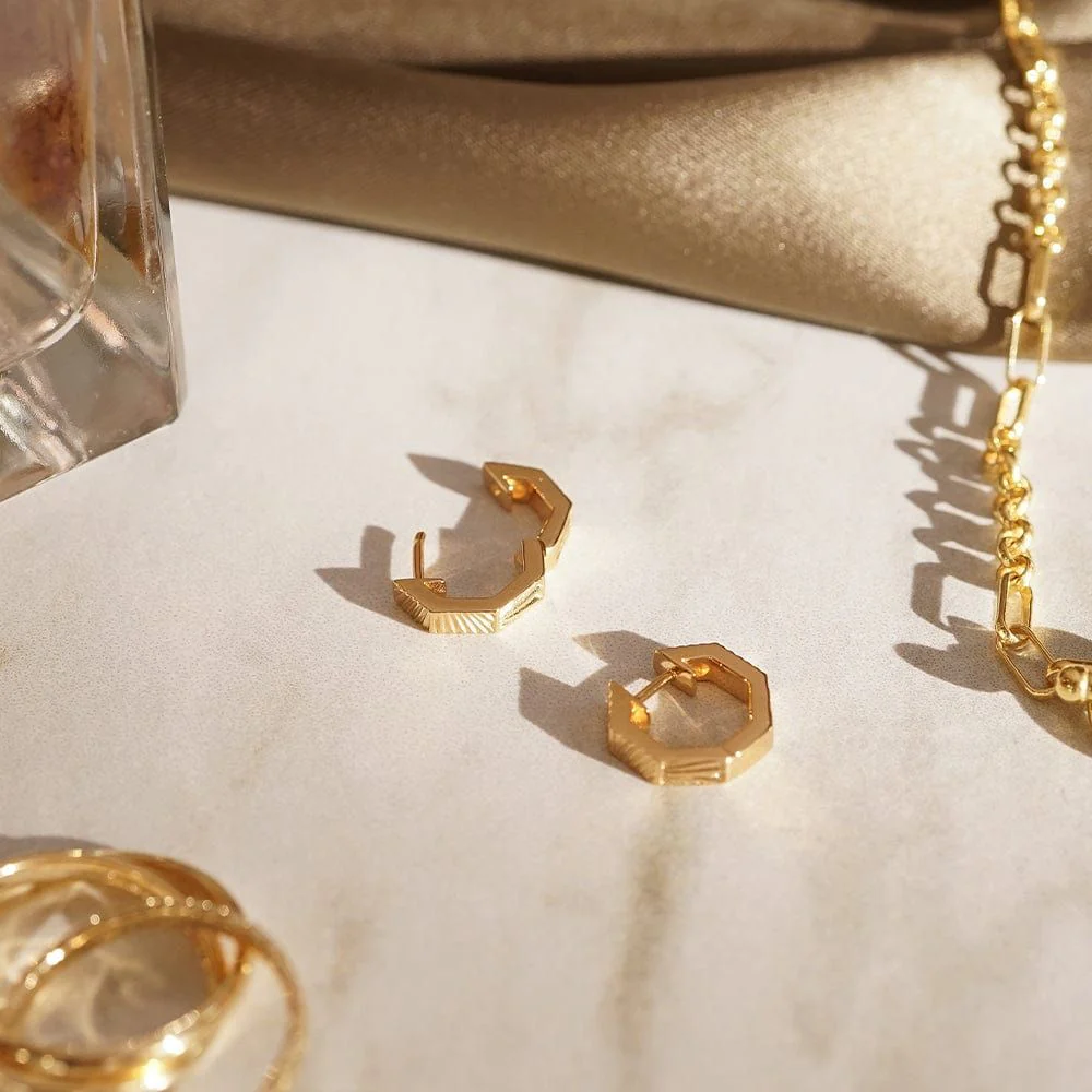 Daisy London 18ct Gold Estee Lalonde Octagonal Huggie Hoops - Image 3