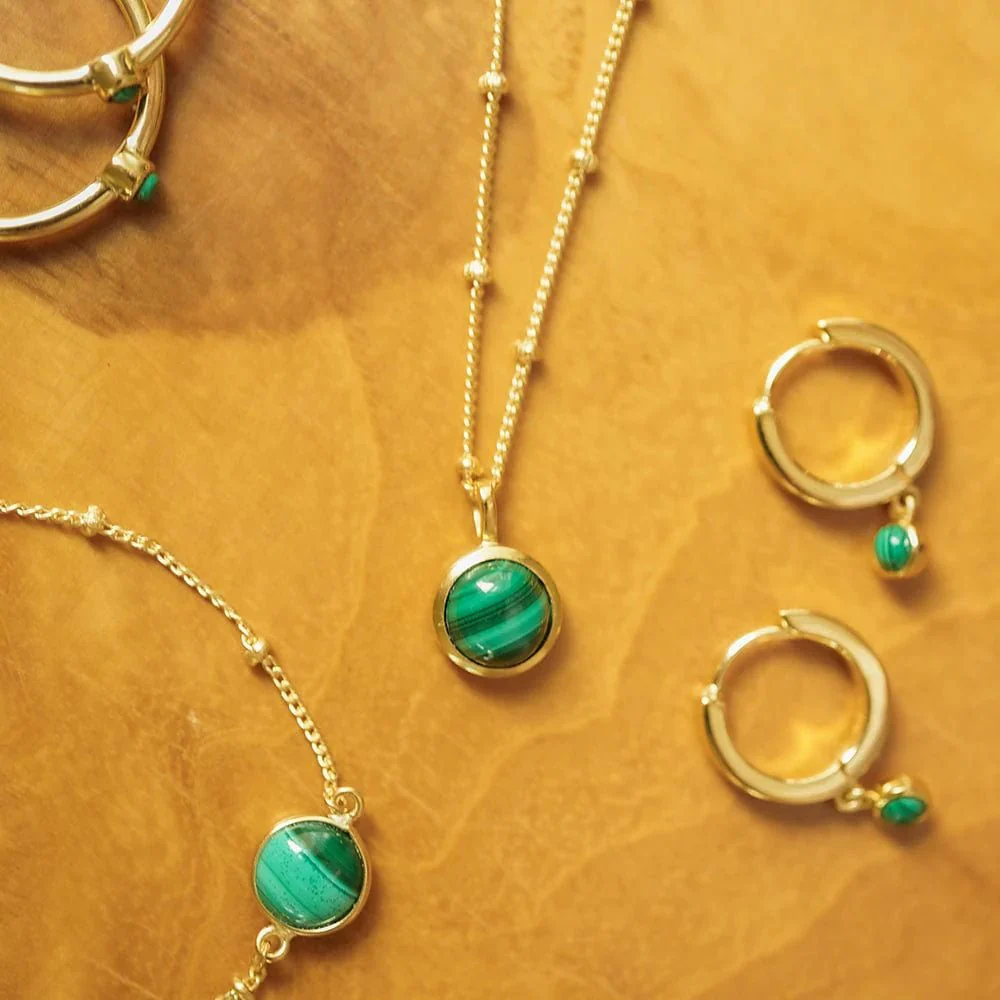 Daisy London 18ct Gold Plate Green Malachite Healing Stone Necklace - Image 4