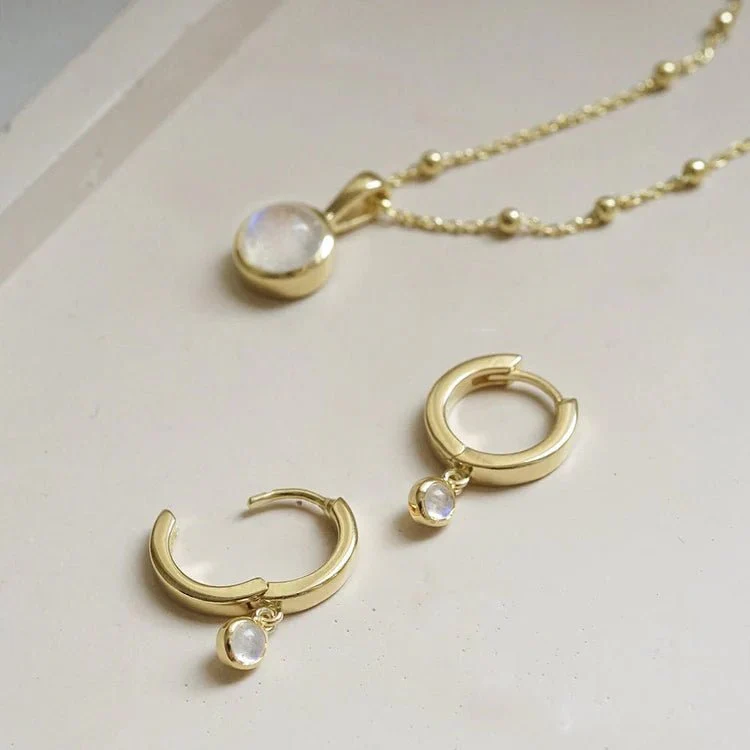 Daisy London 18ct Gold Plate Moonstone Healing Stones Huggie Earrings - Image 4