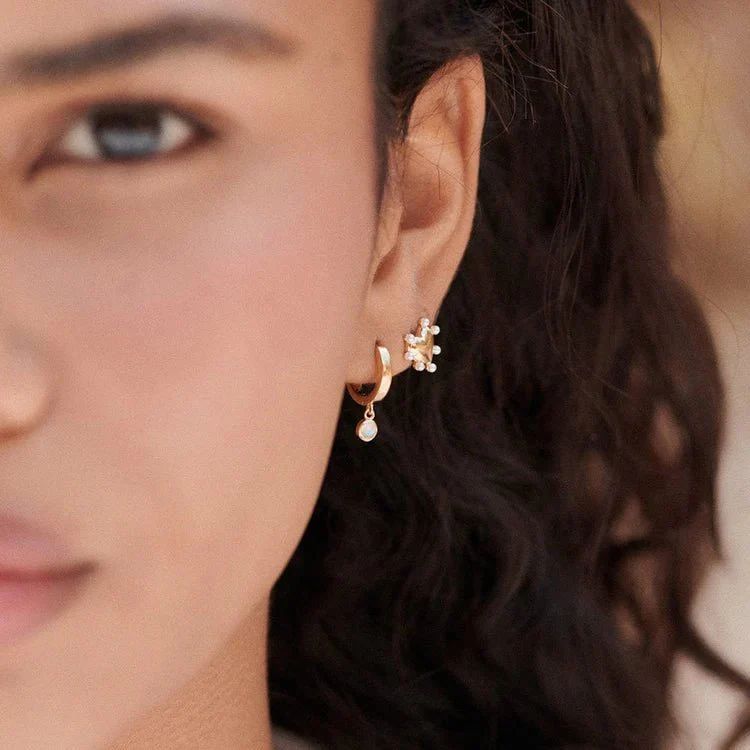 Daisy London 18ct Gold Plate Moonstone Healing Stones Huggie Earrings - Image 5