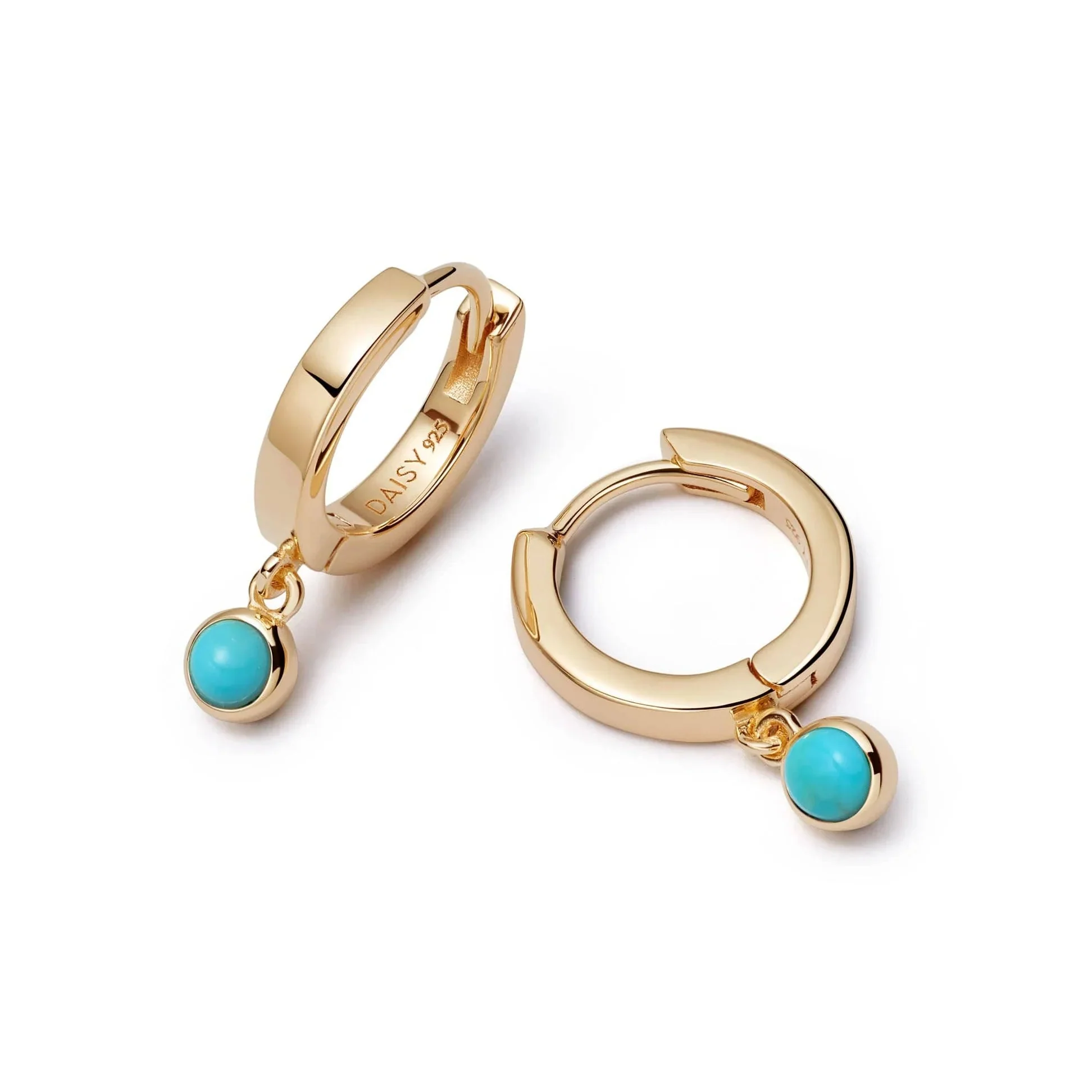 Daisy London 18ct Gold Plate Turquoise Healing Stones Huggie Earrings