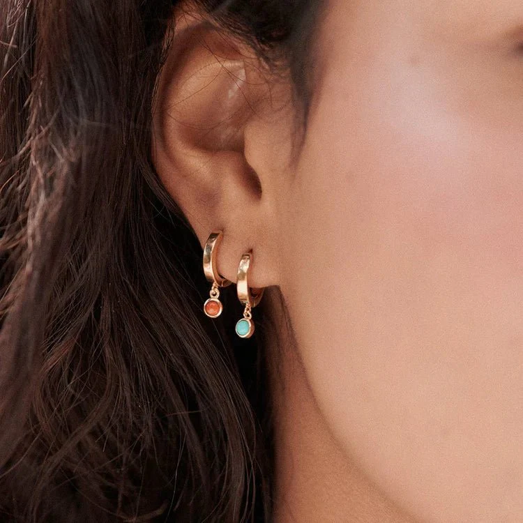 Daisy London 18ct Gold Plate Turquoise Healing Stones Huggie Earrings - Image 2