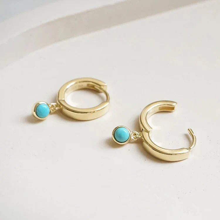 Daisy London 18ct Gold Plate Turquoise Healing Stones Huggie Earrings - Image 5