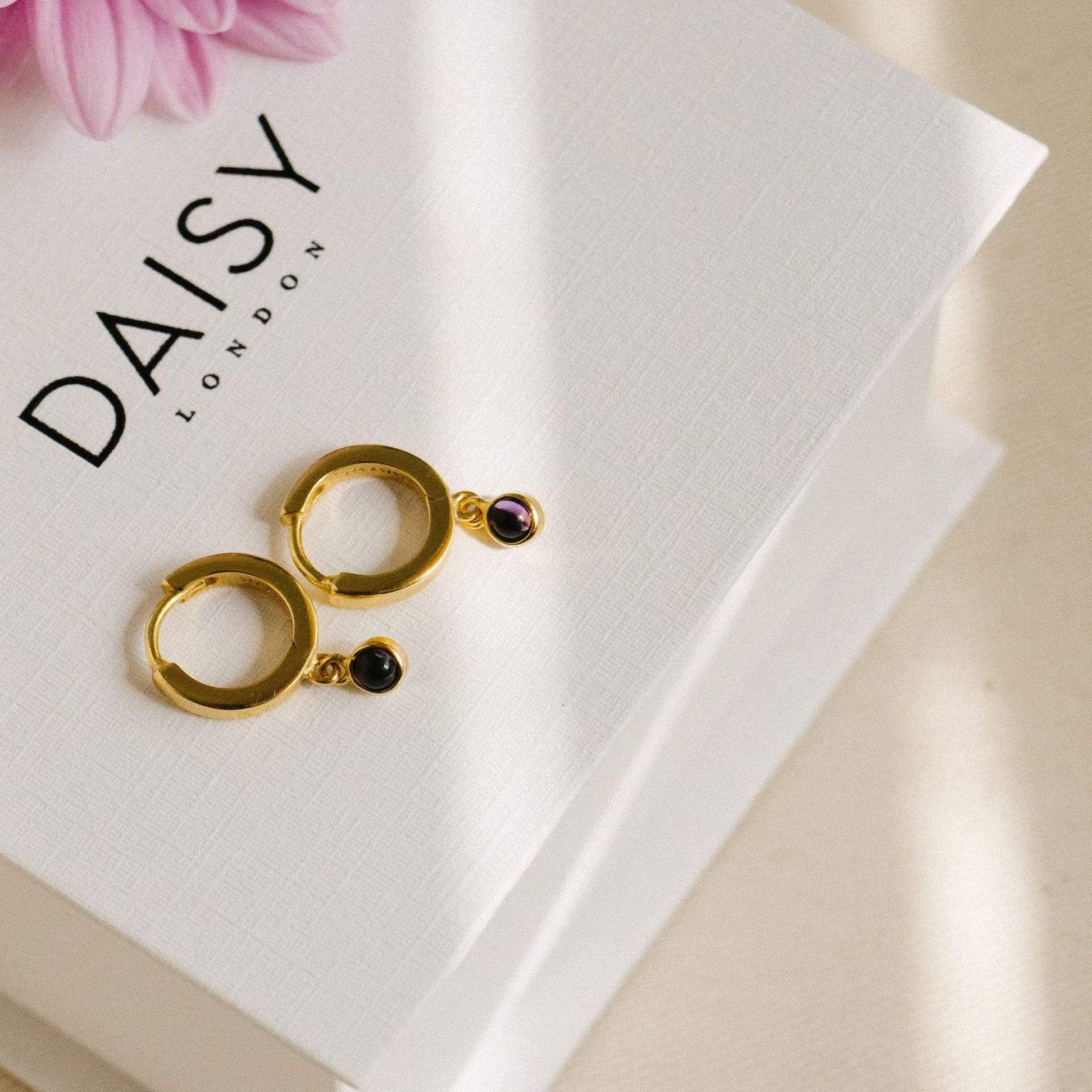 Daisy London 18ct Gold Plate Amethyst Healing Huggie Hoops - Image 6