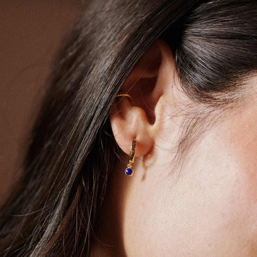 Daisy London 18ct Gold Plate Lapis Healing Huggie Hoops - Image 2