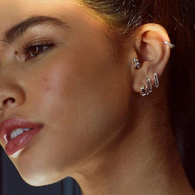 Daisy London Silver Double Square Huggie Hoop Earrings - Image 2