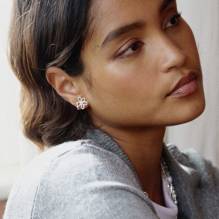 Daisy London Silver Daisy Pearl Stud Earrings - Image 4