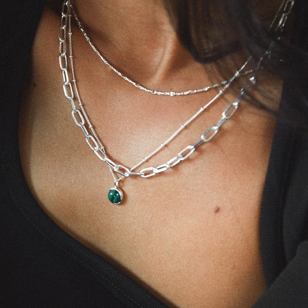 Daisy London Sterling Silver Green Malachite Healing Stone Necklace - Image 2