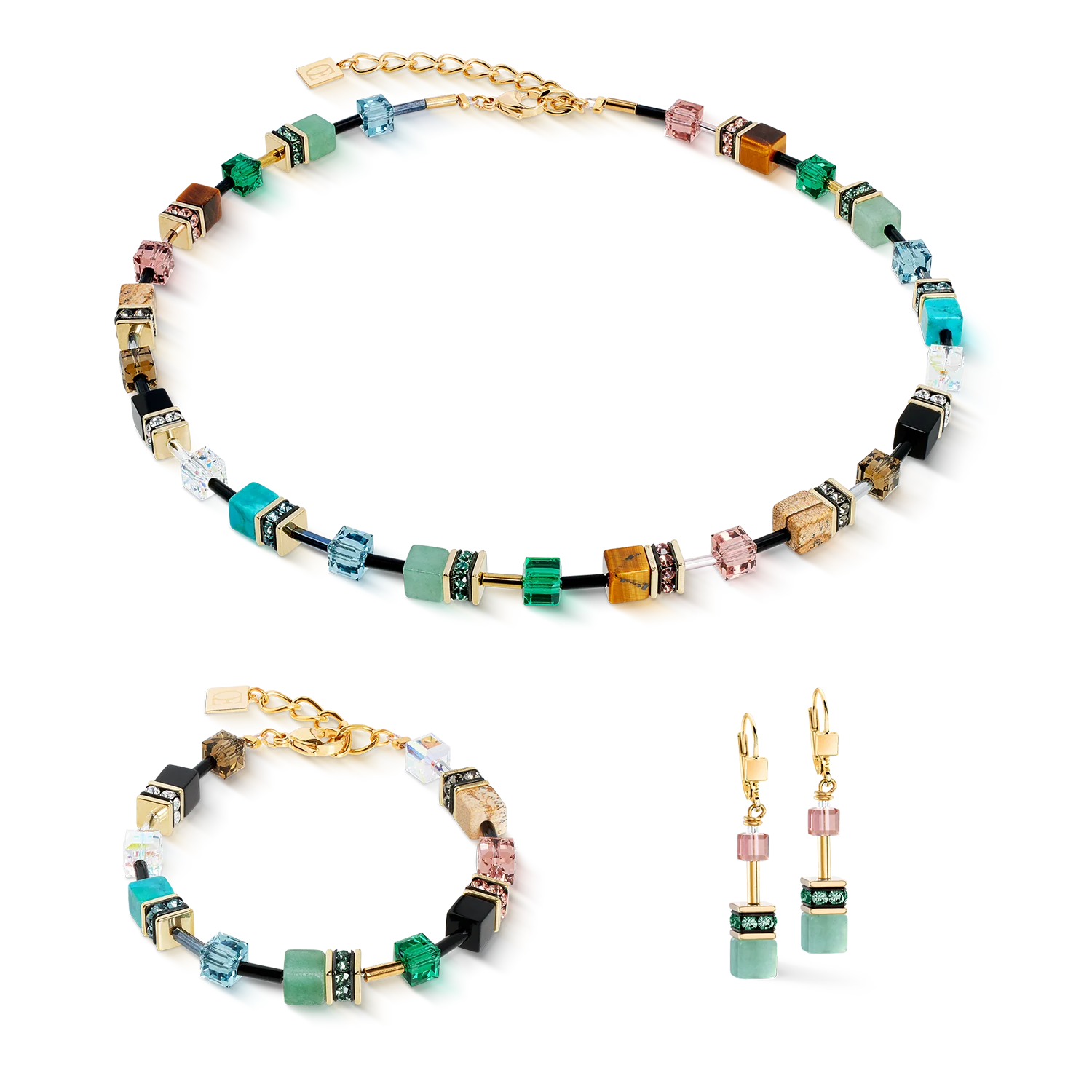 Coeur De Lion Gold GeoCUBE Iconic with Real Gemstones Necklace - Image 3