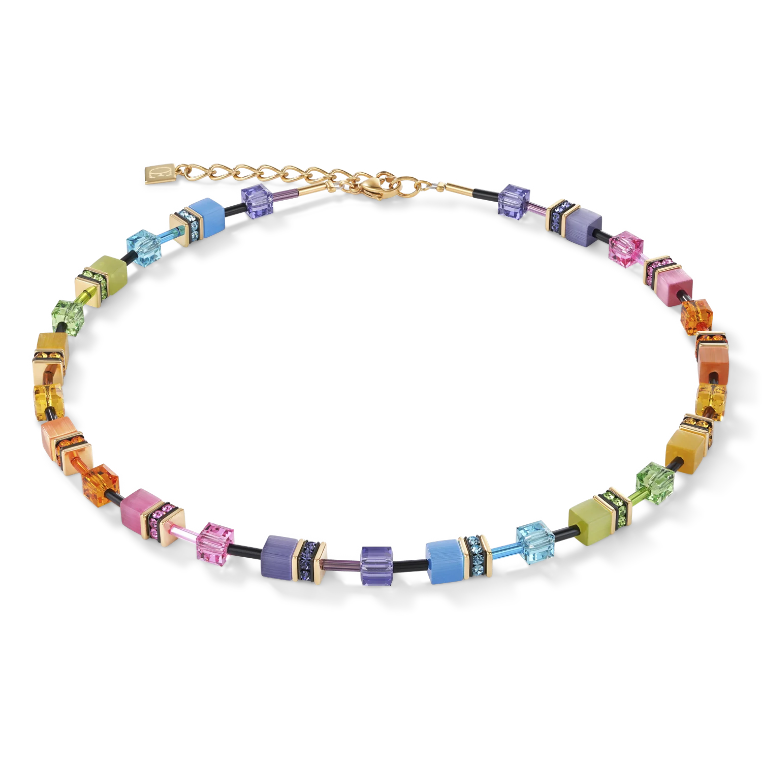 Coeur De Lion Gold GeoCUBE Multicolour Rainbow Necklace