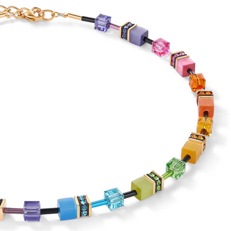 Coeur De Lion Gold GeoCUBE Multicolour Rainbow Necklace - Image 2