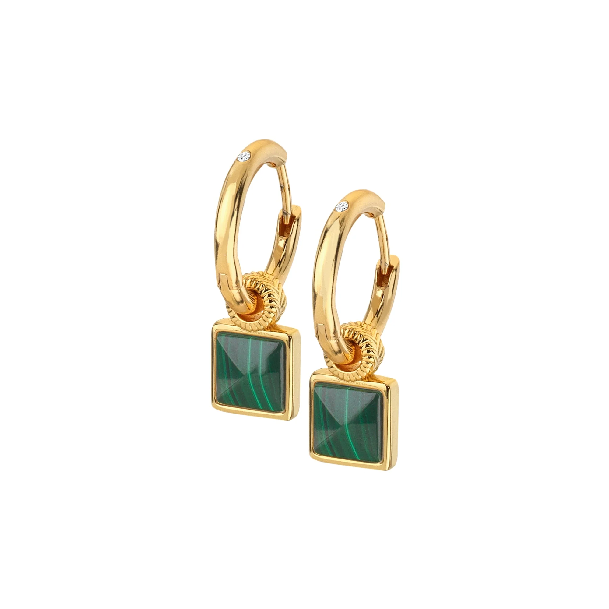 Hot Diamonds X Jac Jossa Gold Revive Malachite Square Dangle Earrings
