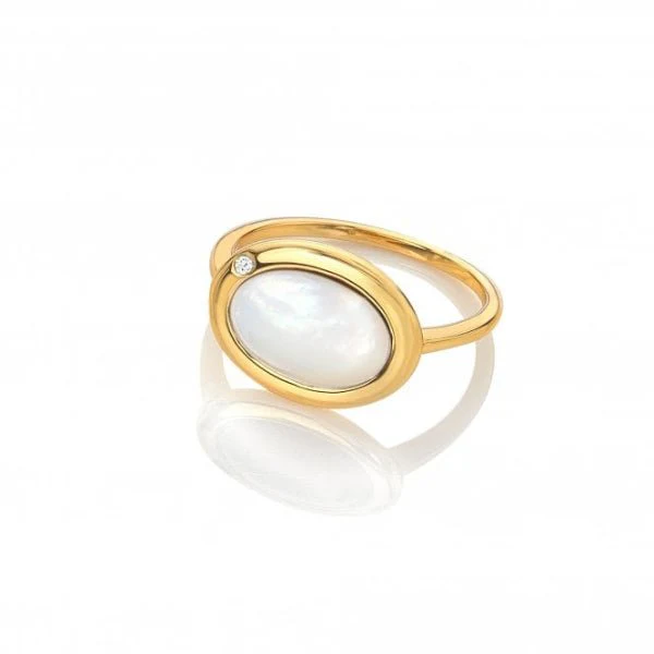 Hot Diamonds x Gemstones Gold
Silver Horizontal Oval Ring - MOP