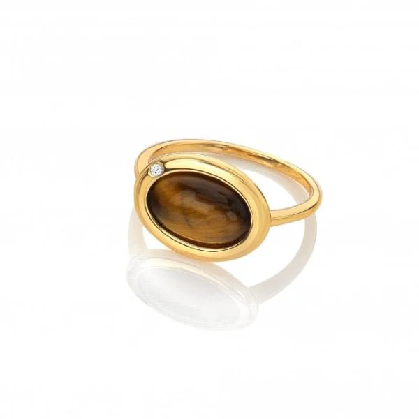 Hot Diamonds x Gemstones Gold
Silver Horizontal Oval Ring - Tigers Eye