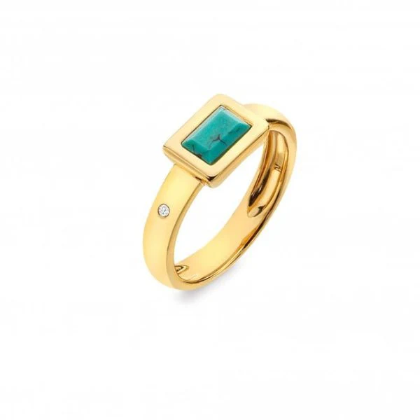 Hot Diamonds x Gemstones Gold
Silver Rectangle Ring - Turquoise - Image 3