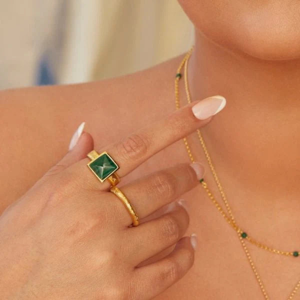 Hot Diamonds Gold Jac Jossa Revive Malachite Ring - Image 2