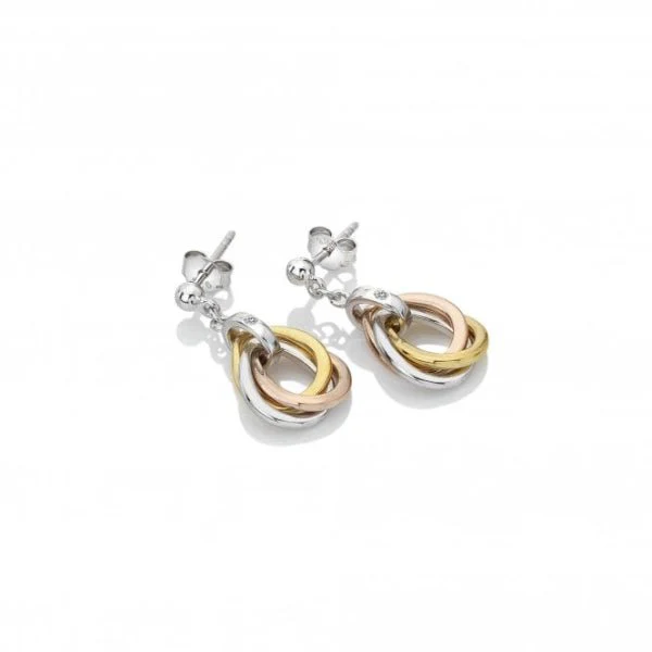 Hot Diamonds 18CT Rose Gold Plate and
Silver Trio Teardrop Earrings - Rose and Gold Plate Accents