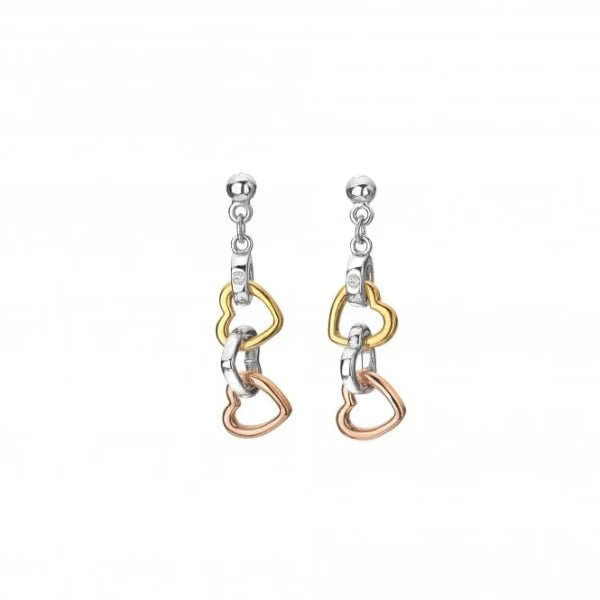 Hot Diamonds 
Silver Trio Triple Heart Earrings - Gold Plated - Image 3