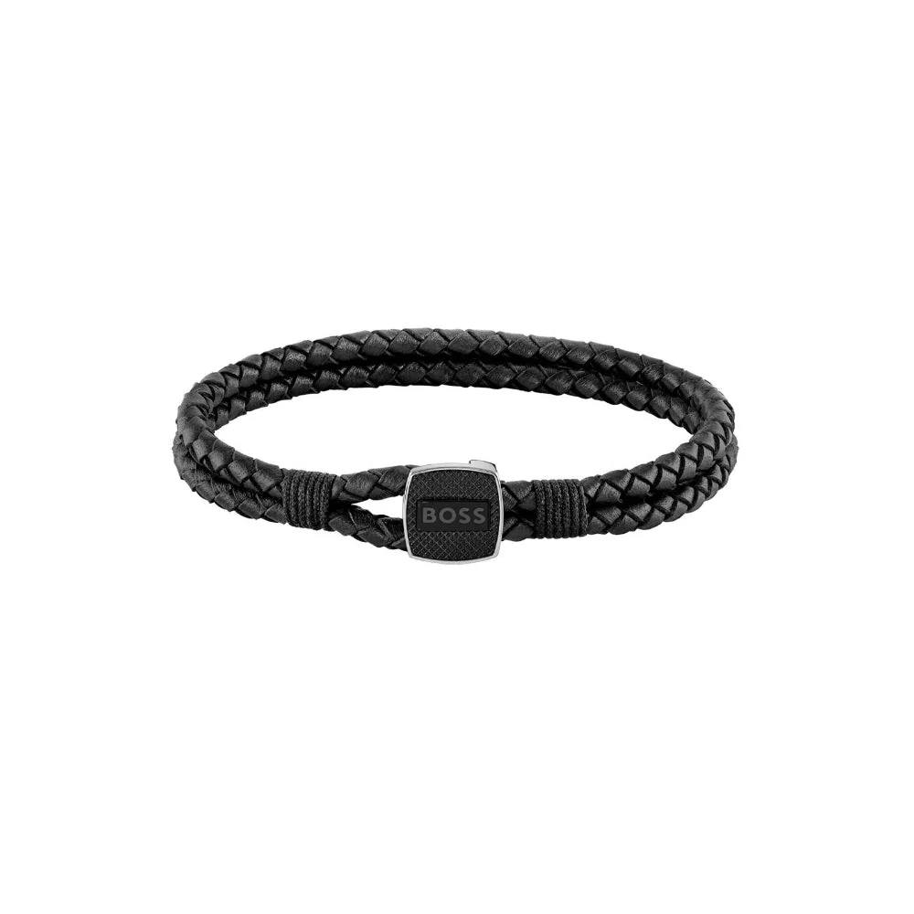 Boss Black Seal Mens Braided Leather Bracelet