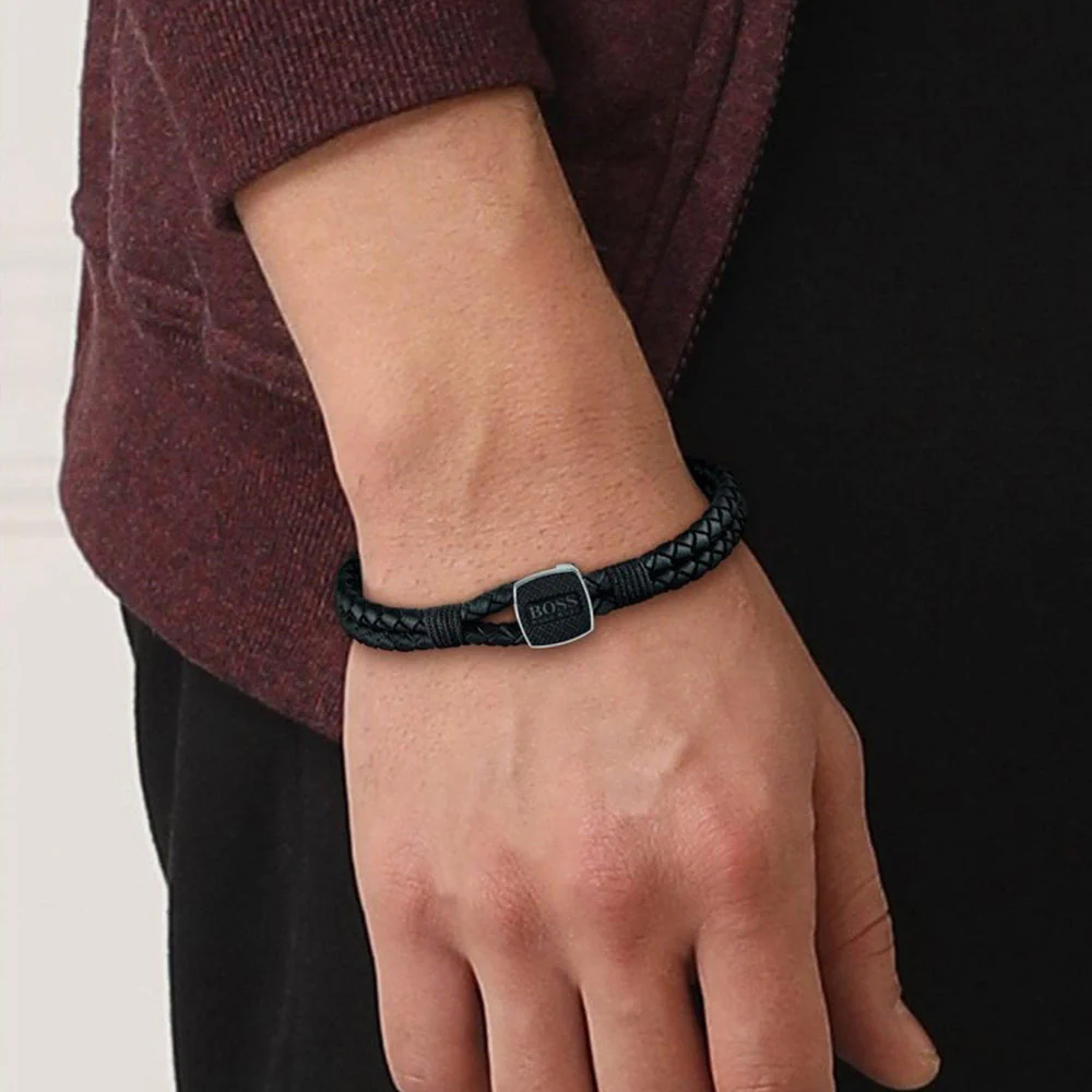 Boss Black Seal Mens Braided Leather Bracelet - Image 2