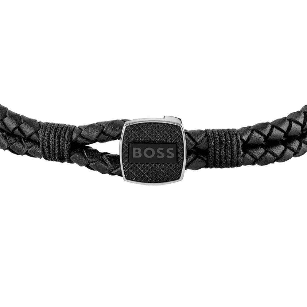 Boss Black Seal Mens Braided Leather Bracelet - Image 3