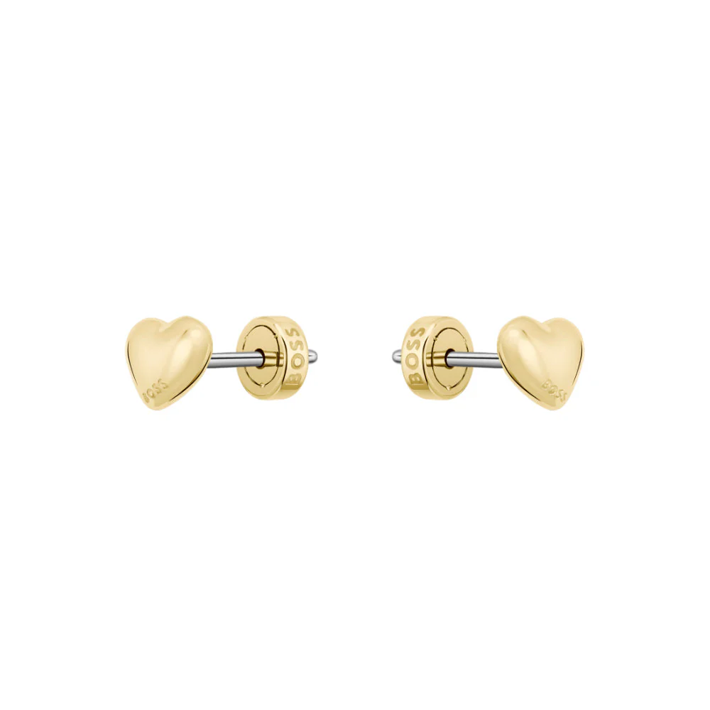 Boss Gold Mini Honey Hearts Stainless Steel Stud Earrings