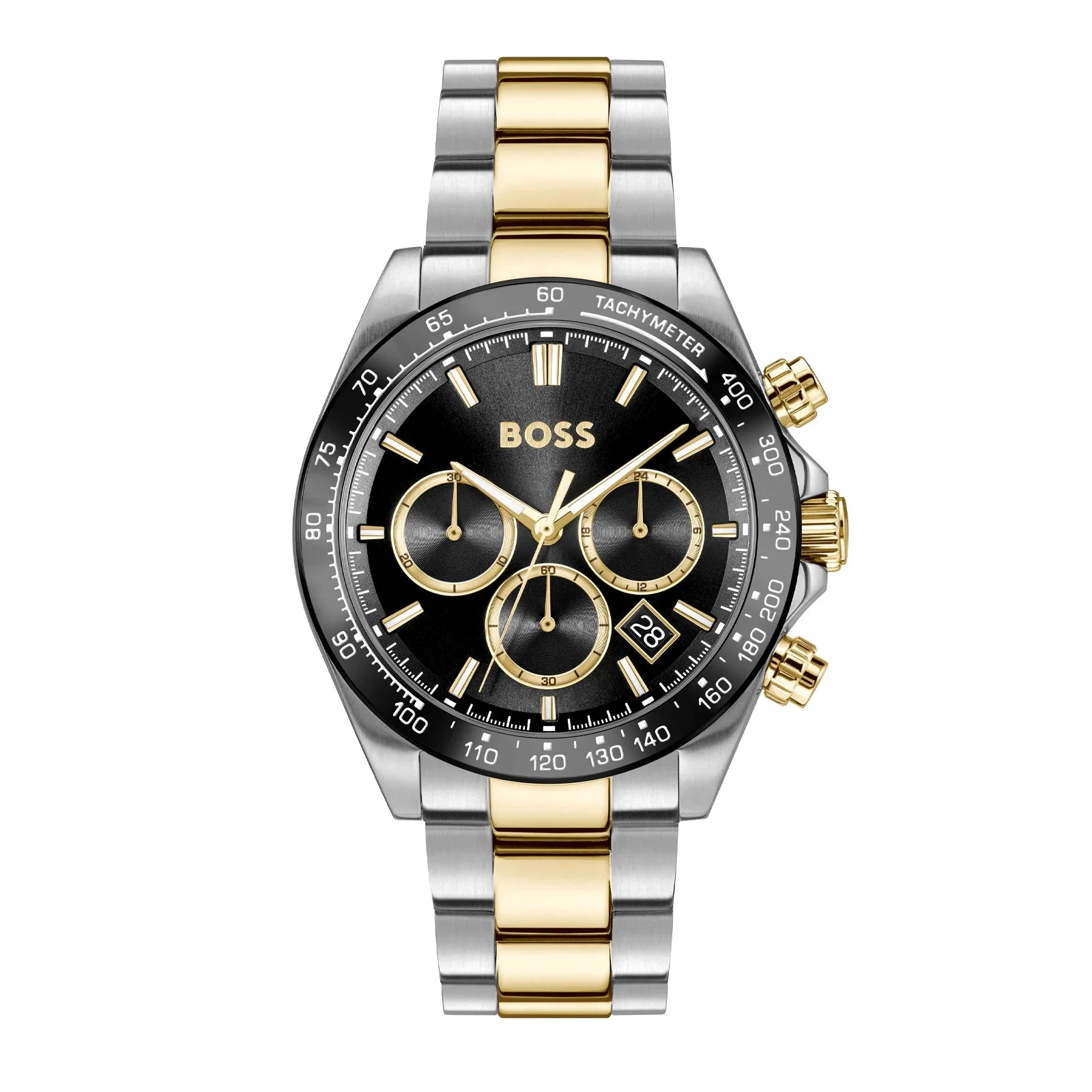 Boss Silver and Black Hero 2.0 Round Gents Bi Colour Bracelet Watch