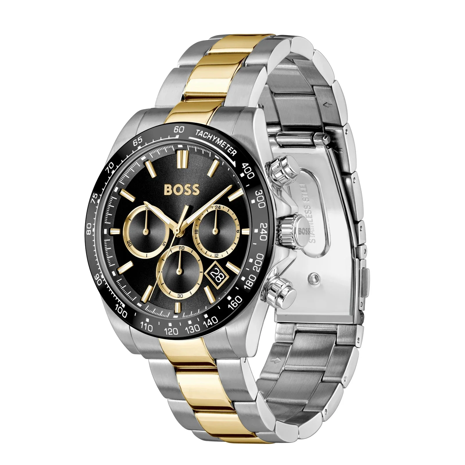 Boss Silver and Black Hero 2.0 Round Gents Bi Colour Bracelet Watch - Image 2