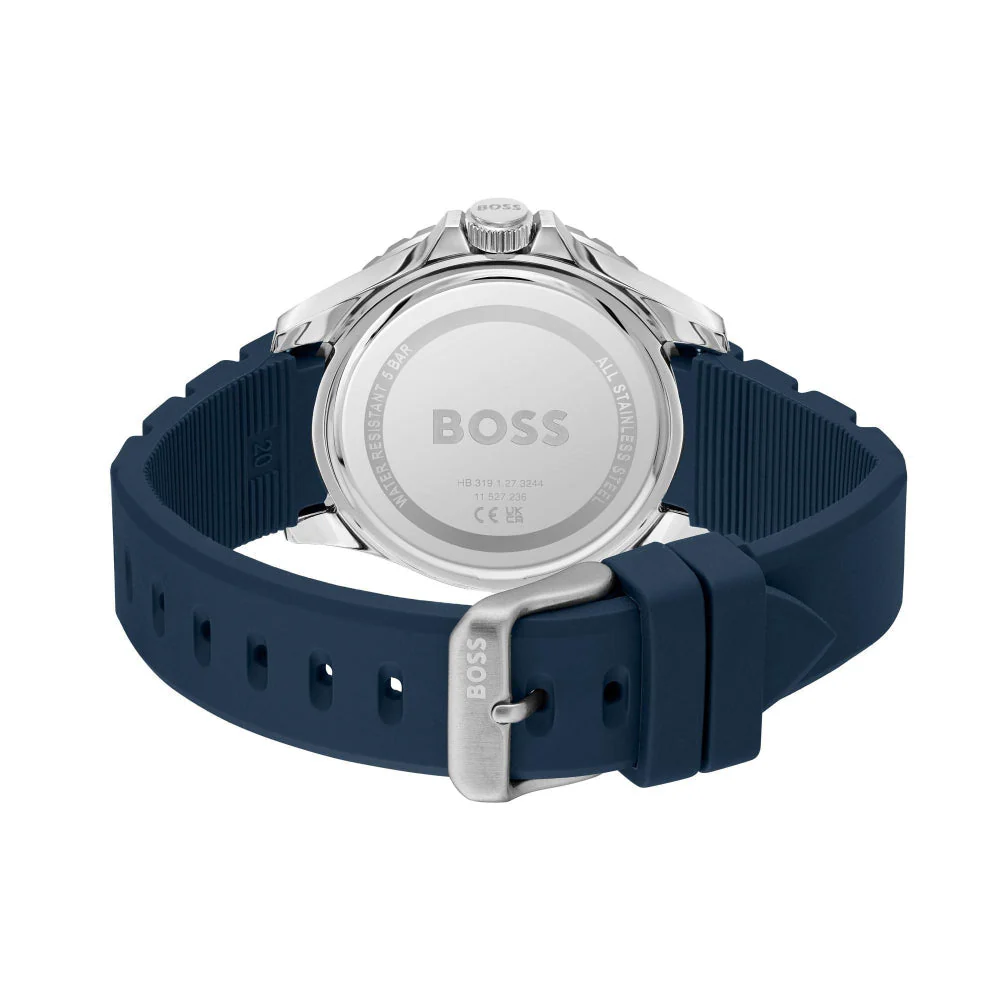 Boss Silver and Blue Troper Sport Round Gents Silicone Strap Watch - Image 5