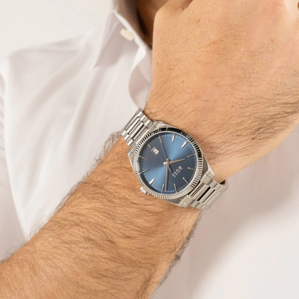 Boss Silver Cheswick Stainless Steel Blue Watch - Image 3