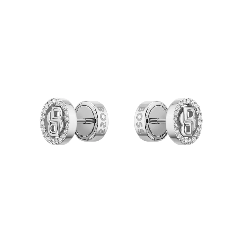 Boss Silver Double B Divine Stainless Steel Stud Earrings