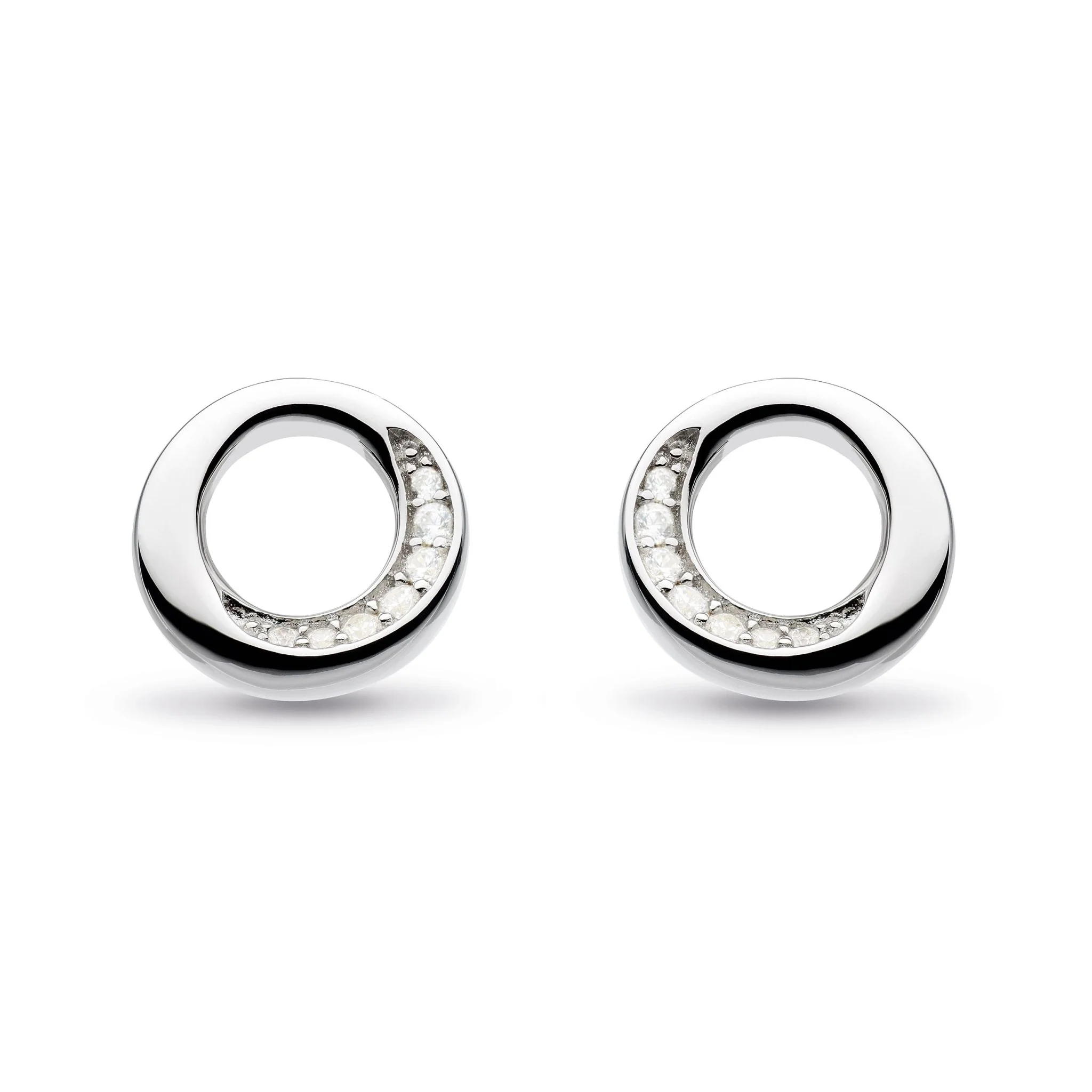 Kit Heath Silver Bevel Cirque Pave Stud Earrings