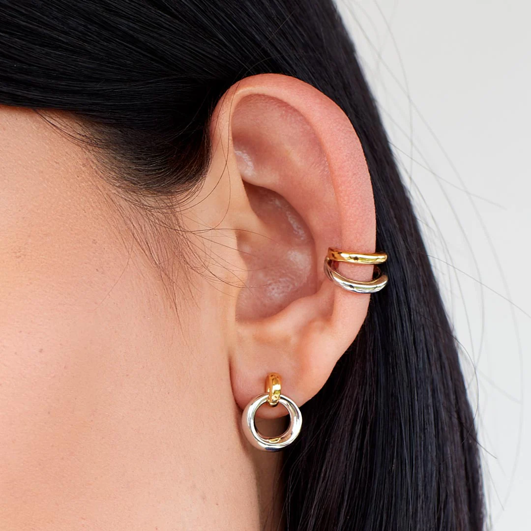 Kit Heath Silver Bevel Cirque Gold Link Stud Earrings - Image 4