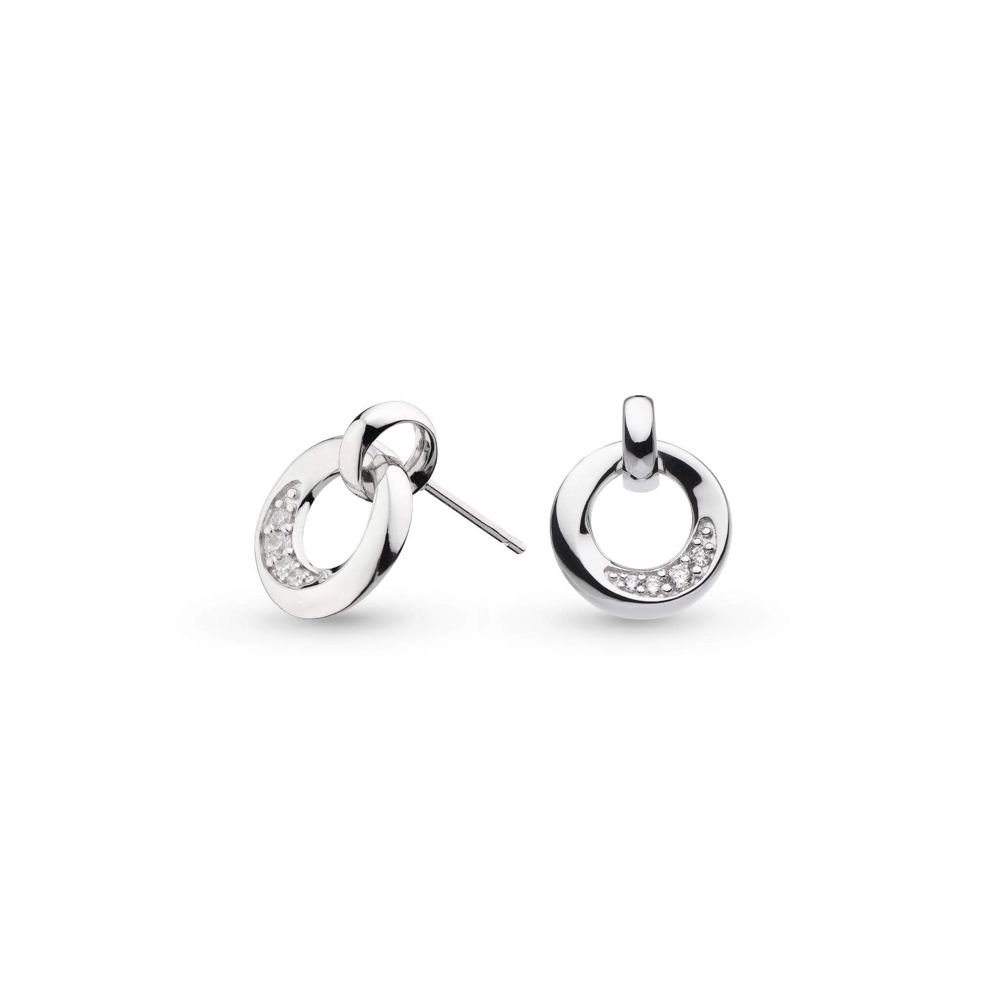 Kit Heath Silver Bevel Cirque Link Pavé Stud Earrings