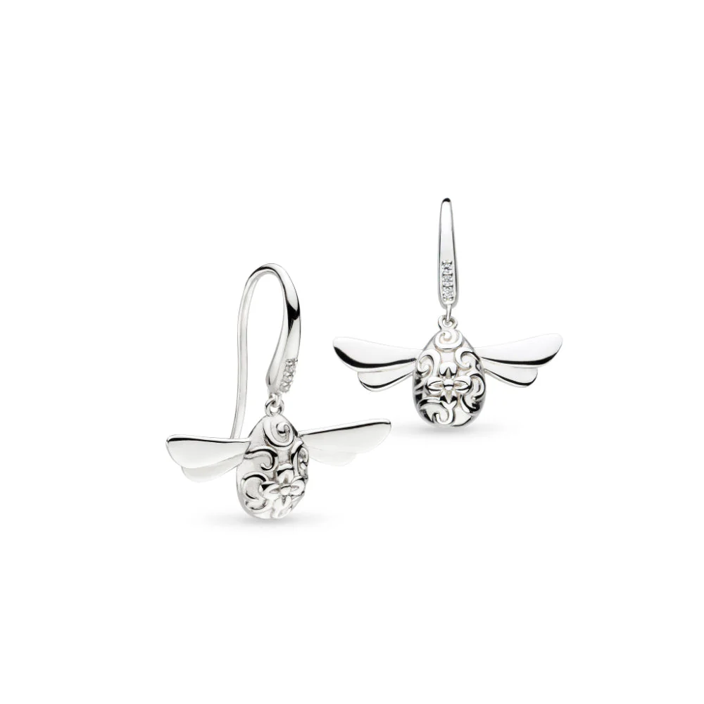 Kit Heath Silver Blossom Flyte Honey Bee Glitz CZ RP Drop Earrings