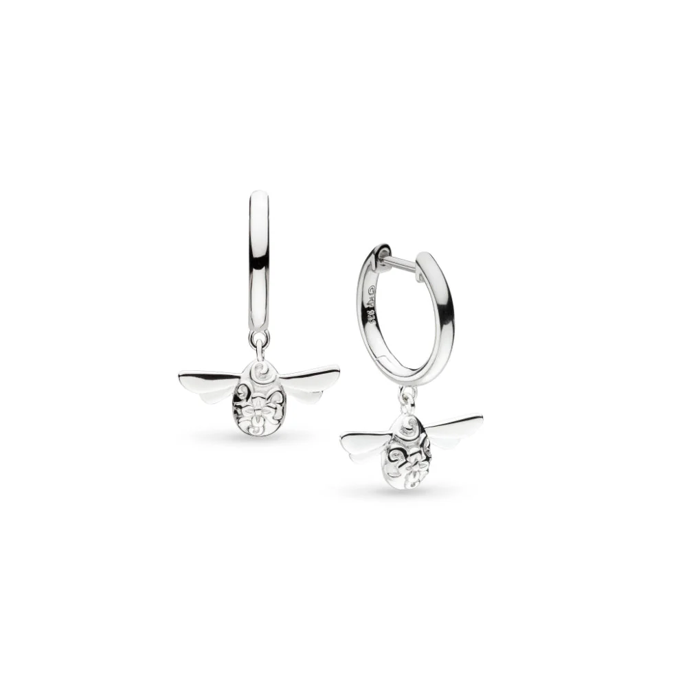 Kit Heath Silver Blossom Flyte Honey Bee RP Hinged Hoop Drop Earrings