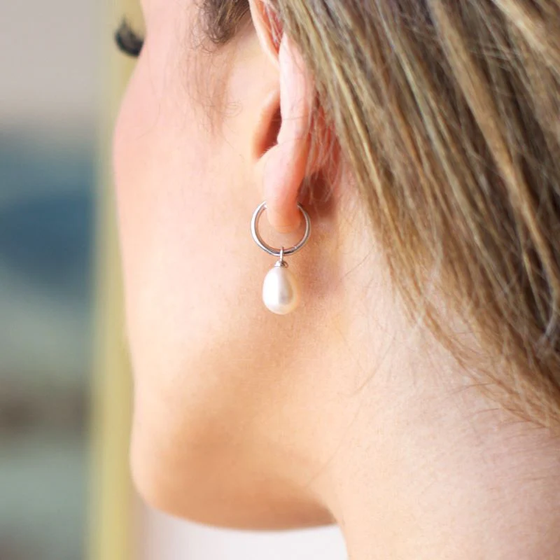 Kit Heath Silver Revival Pearl Drop Hoop Earrings - Image 4