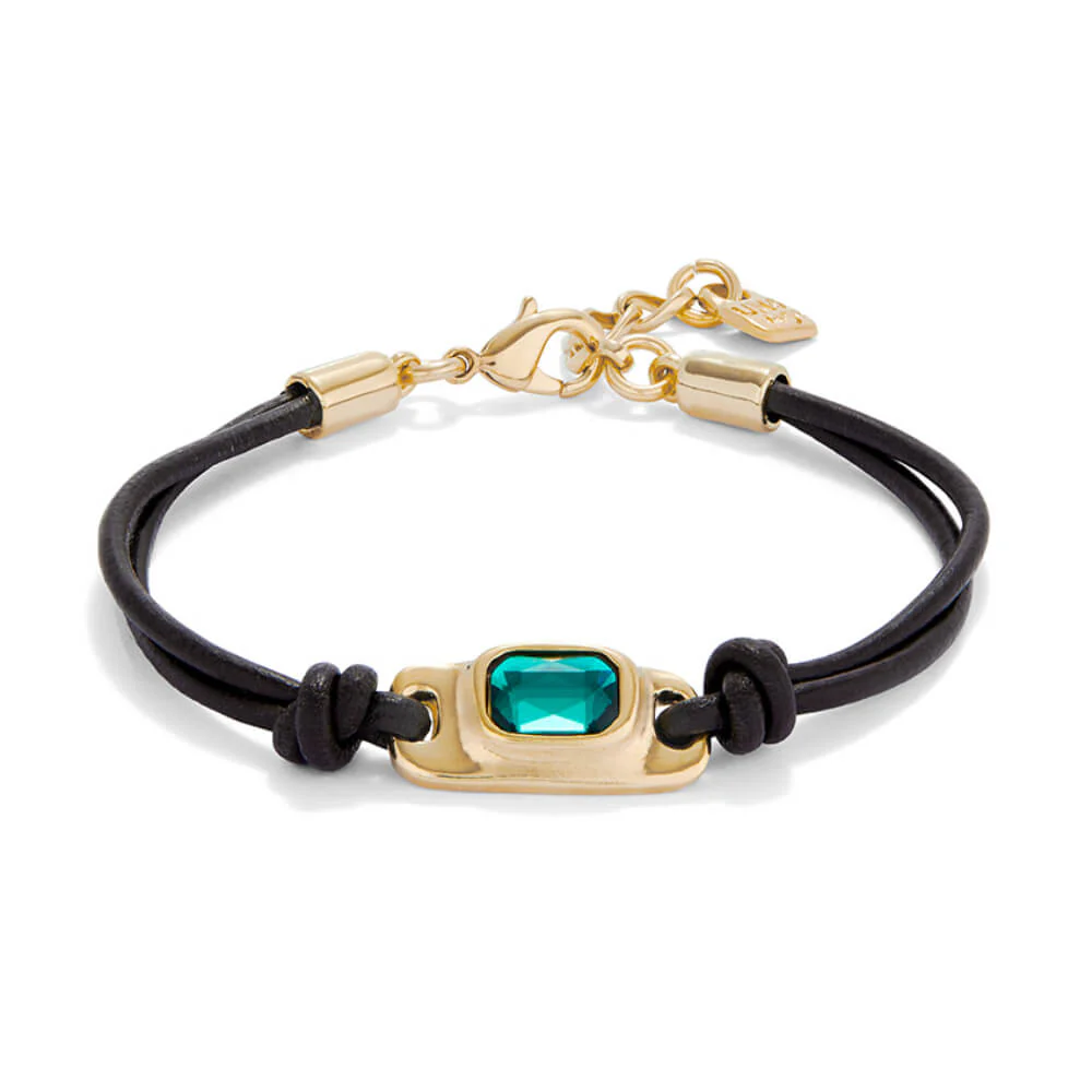 UNOde50 Gold Green Crystal Leather Bracelet