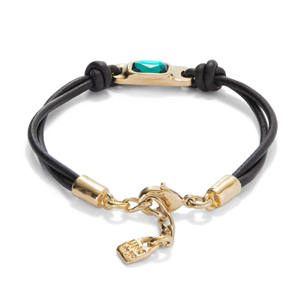 UNOde50 Gold Green Crystal Leather Bracelet - Image 3