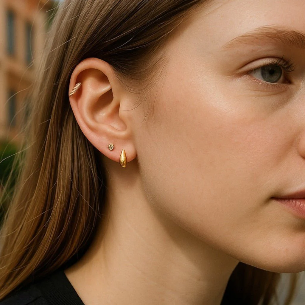 Mococo  Gold Mini Droplet Stud Earrings - Image 2