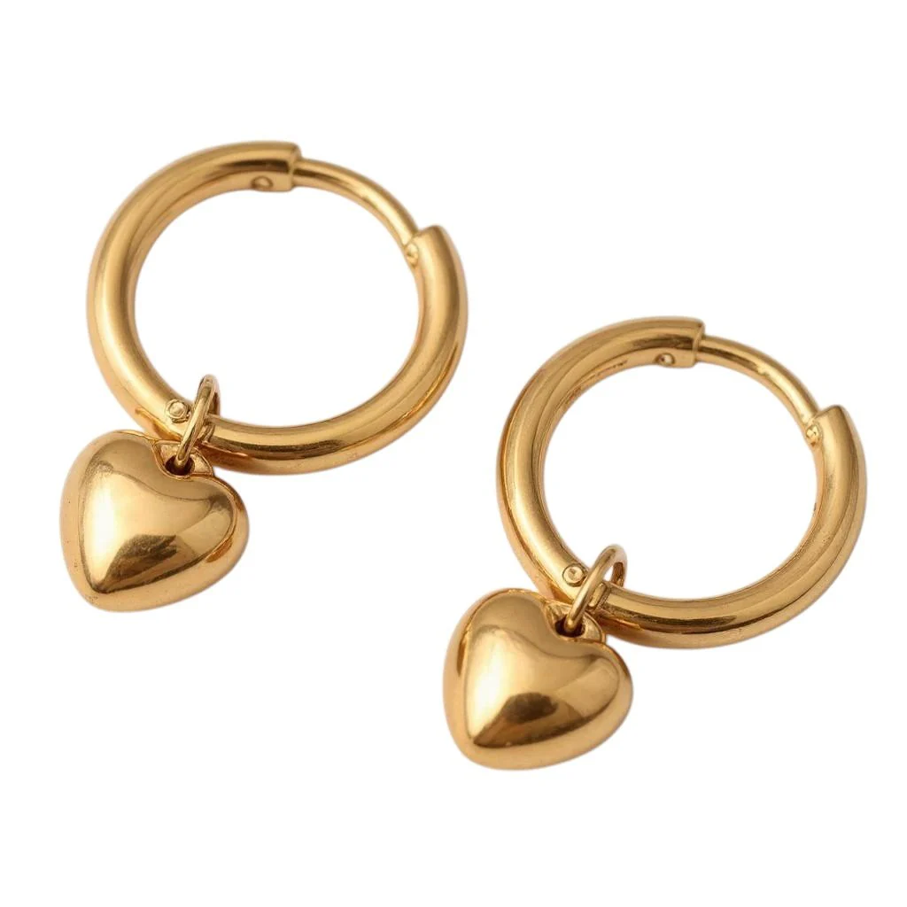 Mococo Gold Heart Charm Hoop Earrings